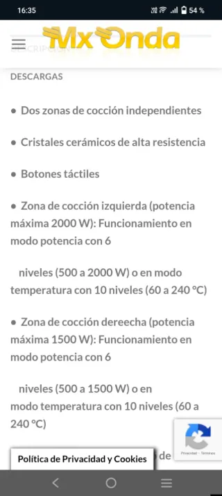 Placa de inducción portátil Mx Onda