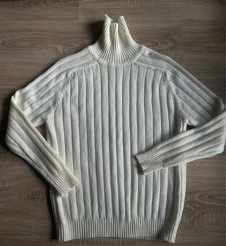 Jersey cuello alto canalé blanco