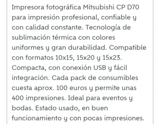 Impresora Mitsubishi CP-D70DW Sublimación