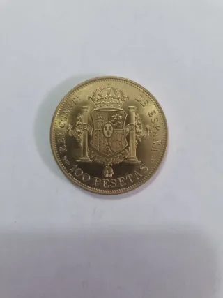 COPIA. Moneda 100 Pesetas 1897 y 5 pesetas 1869.