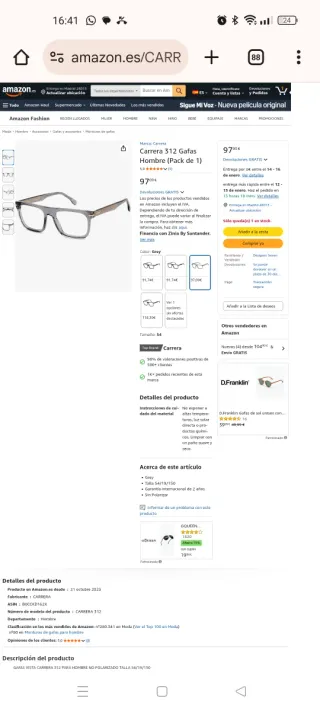 Gafas Carrera 312 Hombre Dorado Gris