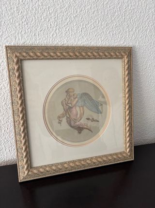 Cuadros de ángeles con marco dorado y rosa