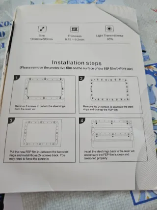 5x Lámina FEP para Impresora 3D DLP