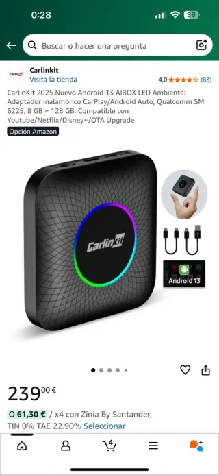 Carlinkit Carplay Android 13 Tv Box 8 + 128GB