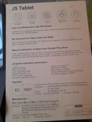 Tableta JUSTEA J5 Negra