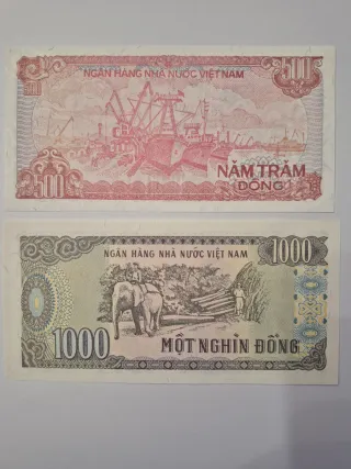 2 Billetes Vietnam 500 y 1000 Dong