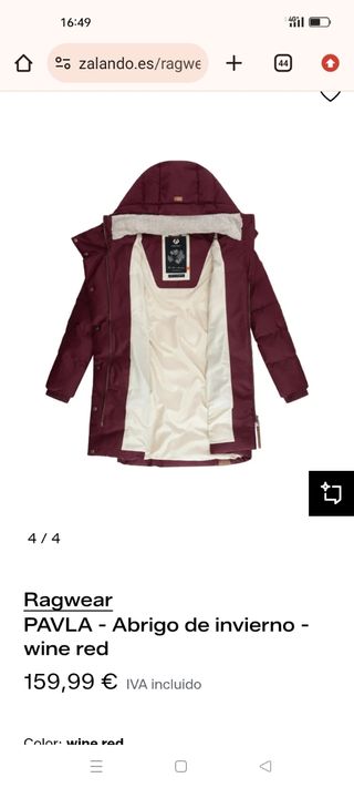 Abrigo invierno Ragwear PAVLA vino tinto