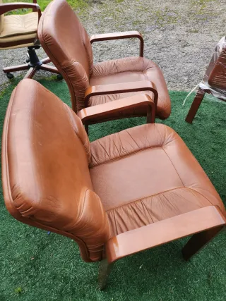 Conjunto 4 Sillas Despacho Madera y Piel