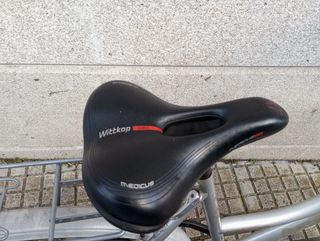 Bicicleta de paseo plateada con cesta