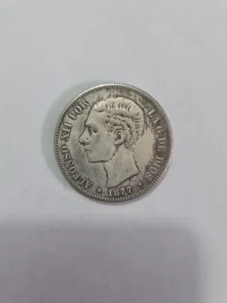 COPIA. Moneda 5 Pesetas 1877 Rey Const. De España