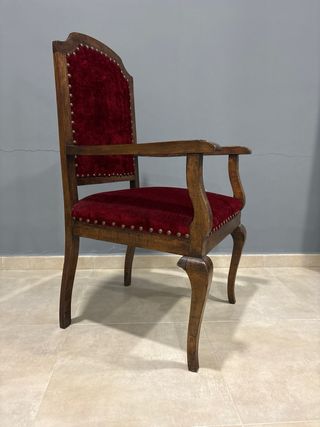Sillón Antiguo Madera y Terciopelo Rojo