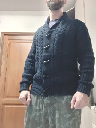 Cardigan uomo blu maglia grossa XL