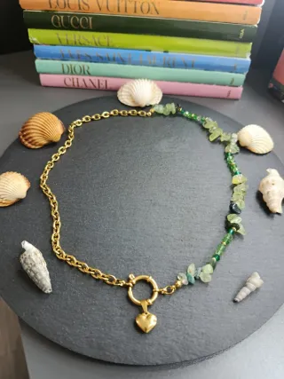 Collana mix acciaio inossidabile e prehnite