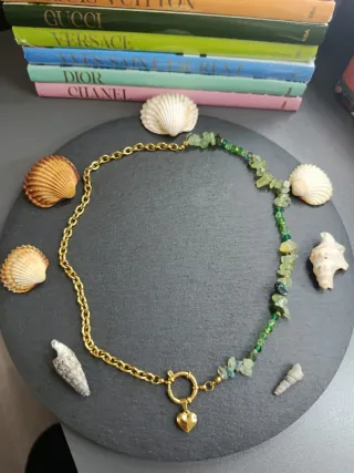 Collana mix acciaio inossidabile e prehnite