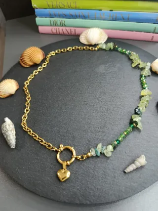 Collana mix acciaio inossidabile e prehnite