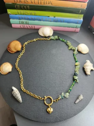 Collana mix acciaio inossidabile e prehnite