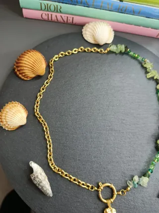 Collana mix acciaio inossidabile e prehnite