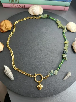 Collana mix acciaio inossidabile e prehnite