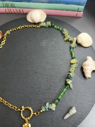 Collana mix acciaio inossidabile e prehnite
