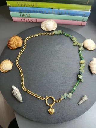 Collana mix acciaio inossidabile e prehnite