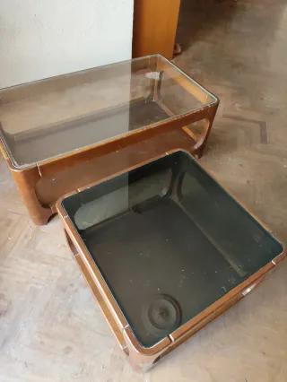 Pareja Mesas Vintage Madera y Cristal