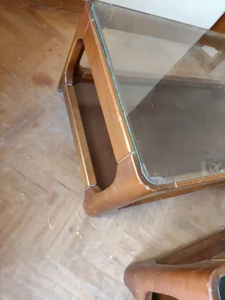 Pareja Mesas Vintage Madera y Cristal