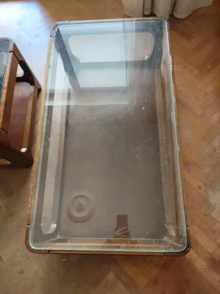 Pareja Mesas Vintage Madera y Cristal