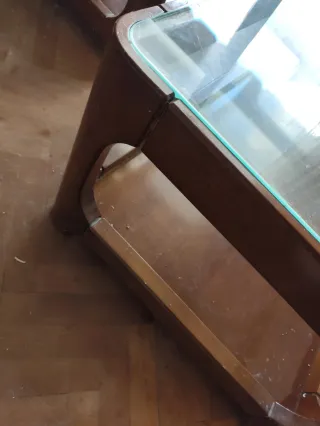 Pareja Mesas Vintage Madera y Cristal