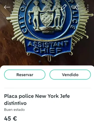 Placa Policía Nueva York Asistente Jefe