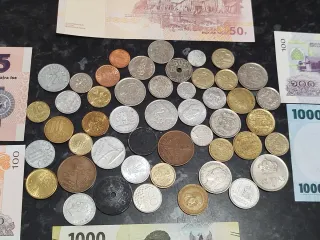 Lote de billetes y monedas de varios países