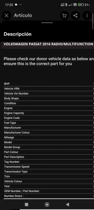 Pantalla Multifunción VW Passat 3G0919605D