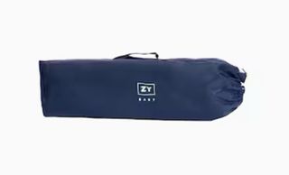 Cuna de viaje azul o parque con colchón plegable