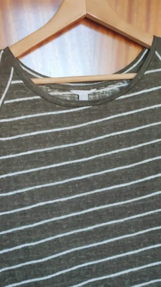 Camiseta verde rayas Springfield XL estilo lino