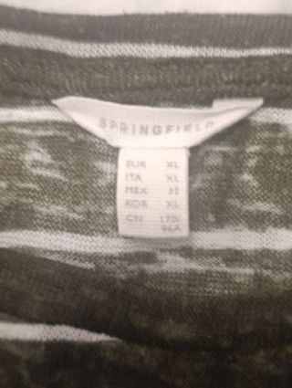 Camiseta verde rayas Springfield XL estilo lino