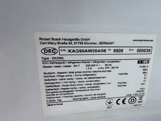 Frigorifero Americano Bosch Bianco 91 cm x 177 cm