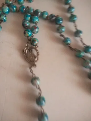 Rosario antiguo cuentas azul verdoso