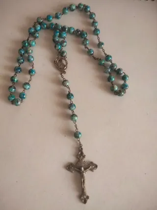 Rosario antiguo cuentas azul verdoso