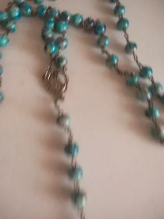 Rosario antiguo cuentas azul verdoso