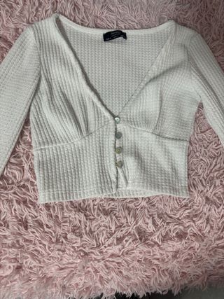 Bershka Camiseta Blanca Manga Larga Talla S