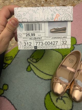 Manoletinas niña El Corte Inglés rosa/dorado