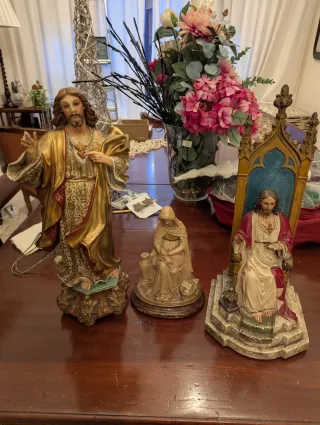 Lote 3 Figuras Olot Pasta Madera Ojos Cristal