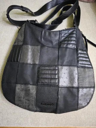 Bolso Desigual Negro Patchwork Piel