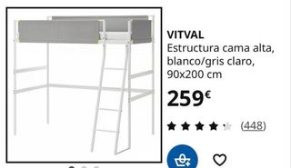 Litera Cama Alta IKEA VITVAL Blanca/Gris