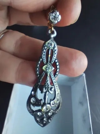 Pendientes largos bisutería negro con strass vinta