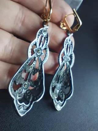 Pendientes largos bisutería negro con strass vinta