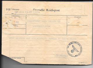 Telegrama original III Reich alemán