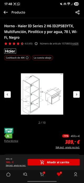 Horno PRECINTADO Haier ID Series 2 H6 Negro