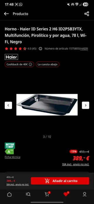 Horno PRECINTADO Haier ID Series 2 H6 Negro