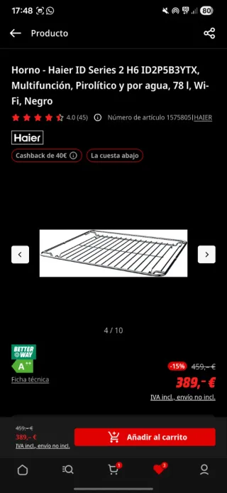 Horno PRECINTADO Haier ID Series 2 H6 Negro