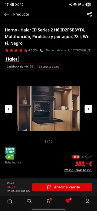Horno PRECINTADO Haier ID Series 2 H6 Negro